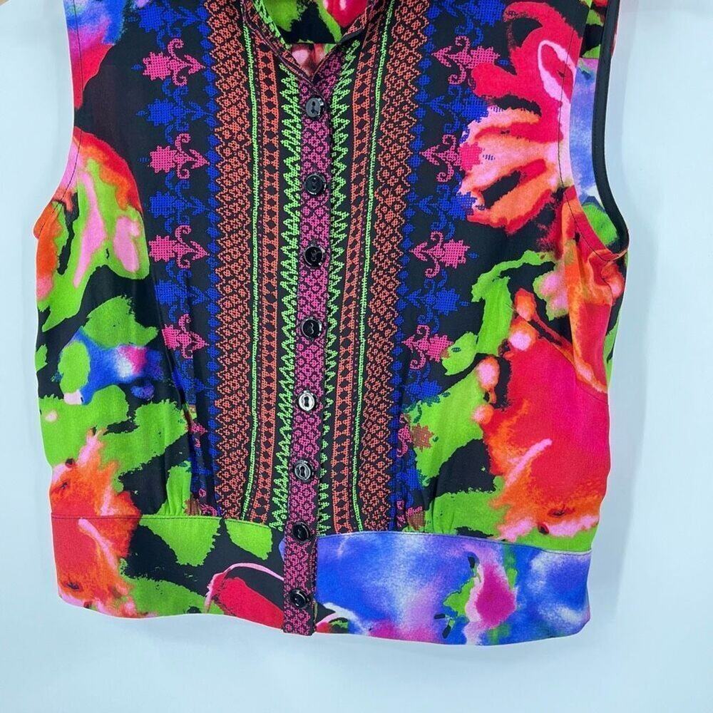 Nanette Lepore Blouse Button Front Abstract Floral Silk Multicolor Womens SP - Picture 4 of 8